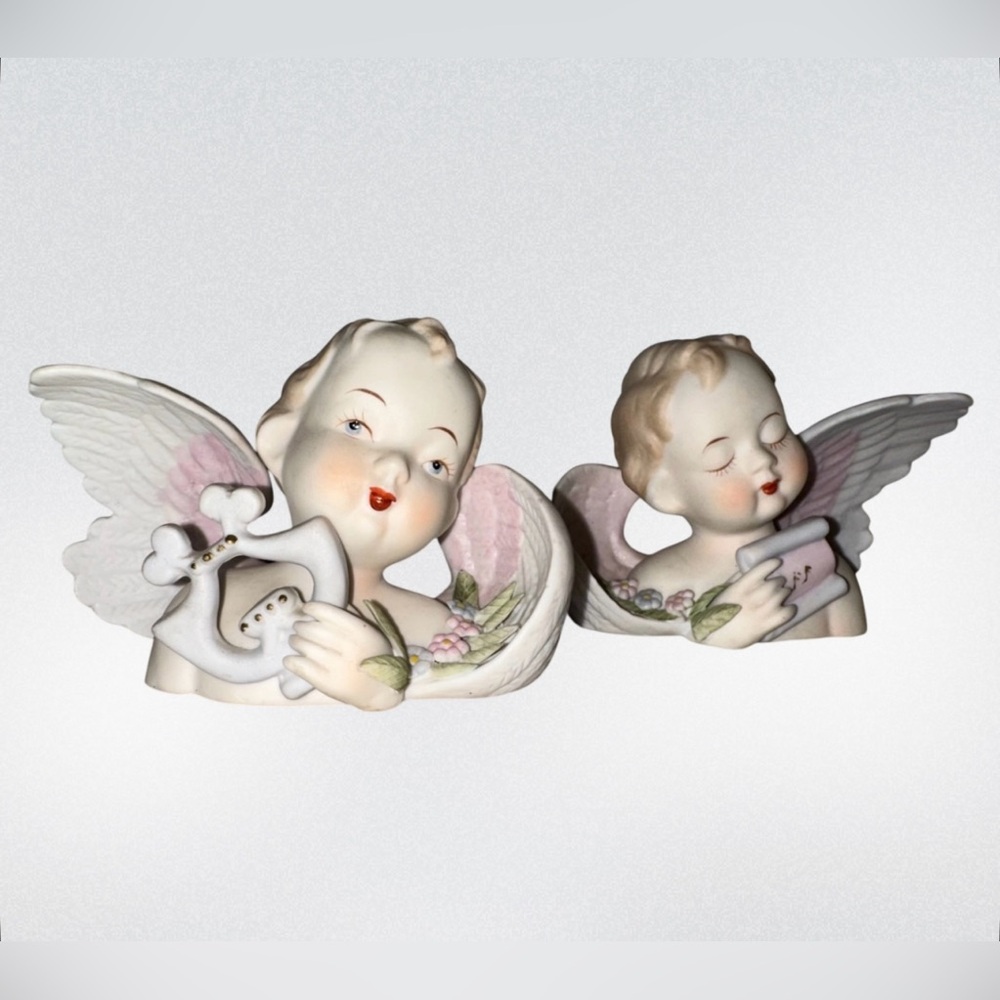 Vintage Lamore‎ China Hand-painted Ceramic Angel Figurines